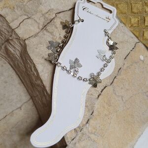Silver Butterfly And Crystal Bracelet Anklet